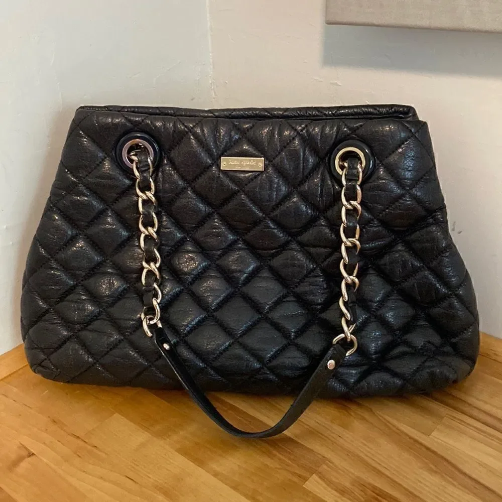 Kate Spade Black Maryanne Quilted Shimmer Leather Shoulder Bag